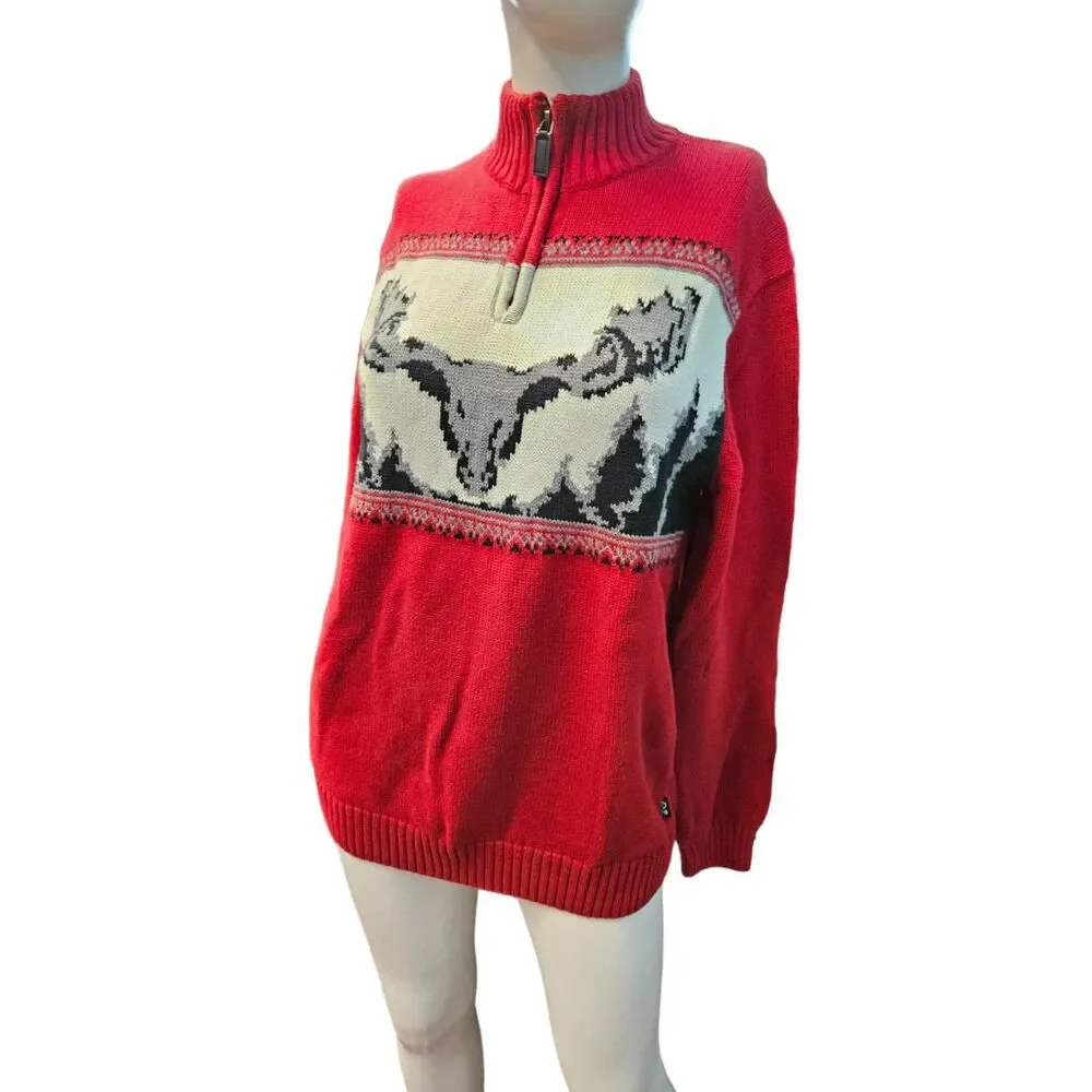 Chaps Red Winter Sweater Moose Antlers Medium Fall Christmas